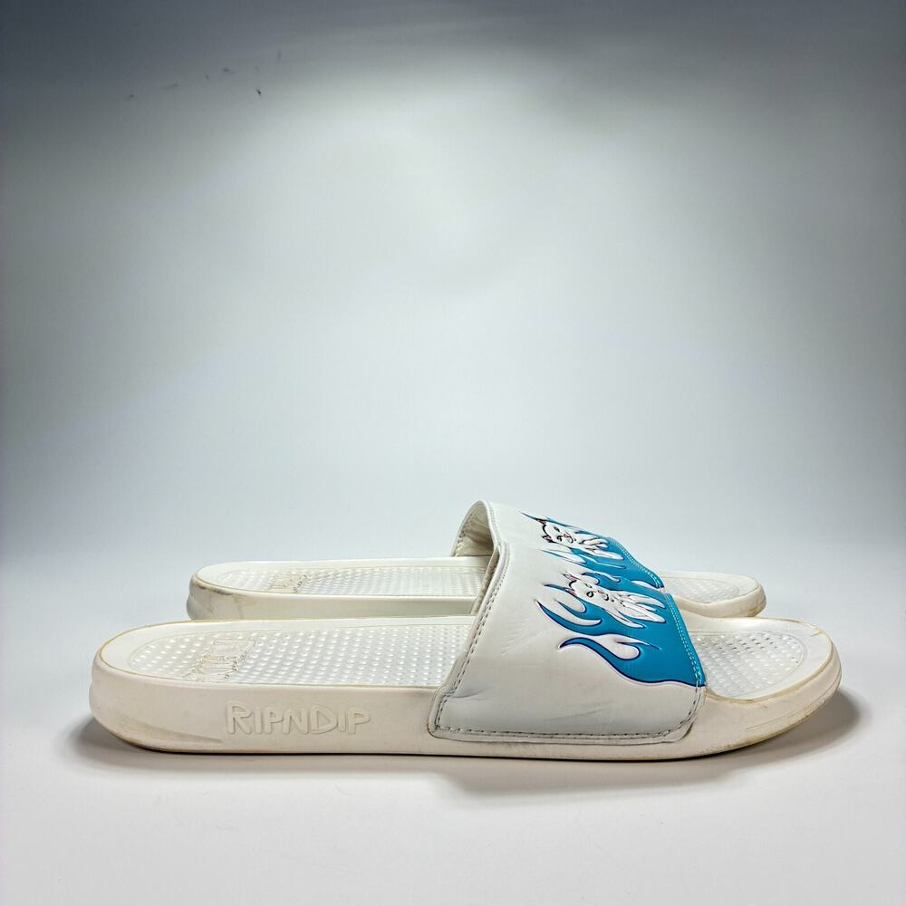 Ripndip Lord Nermal White Blue Cat Flame Slip On Slides Sandals Men's Size 13